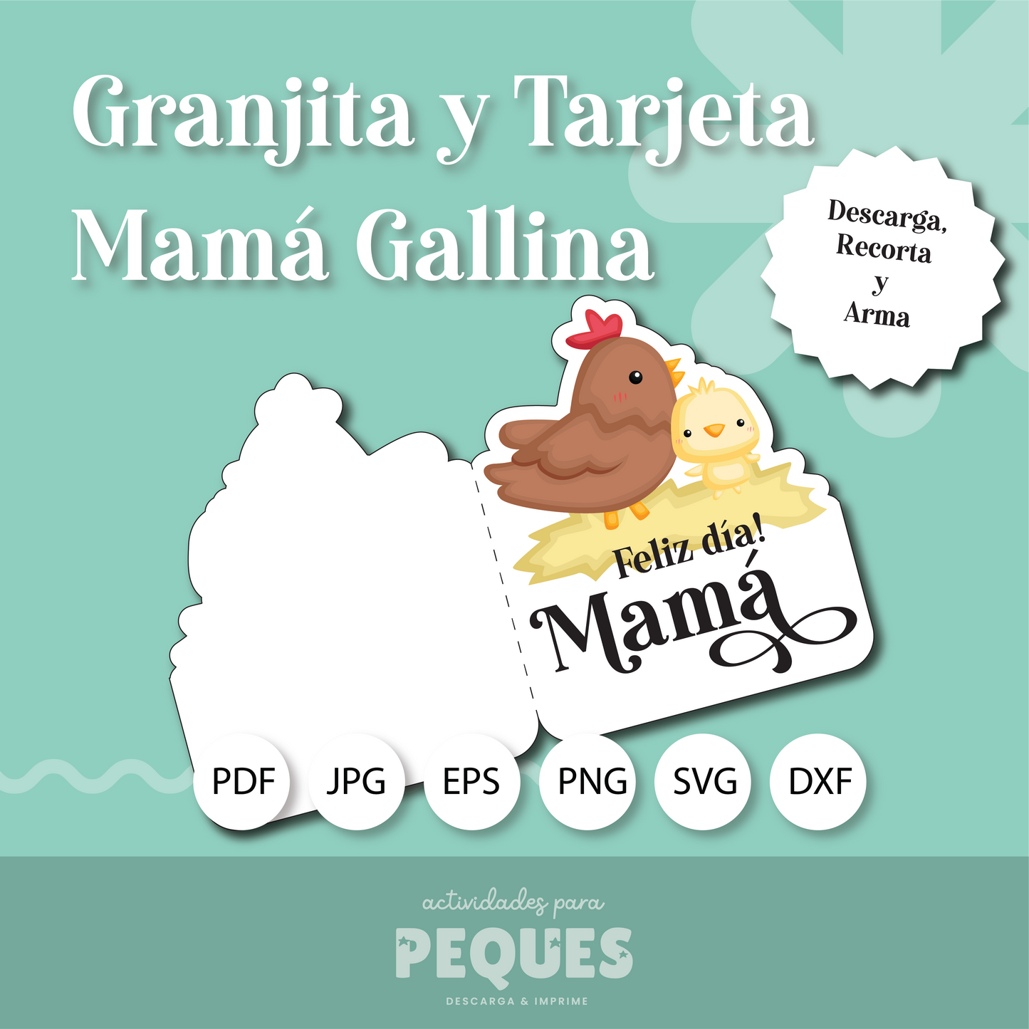 🐣 Granja de Papel + Tarjeta de Mamá Gallina. Incluye archivos digitales para descargar, imprimir y cortar.