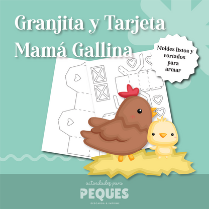 Granja de Papel + Tarjeta de Mamá Gallina. Set listo para armar. Envíos dentro de Costa Rica.