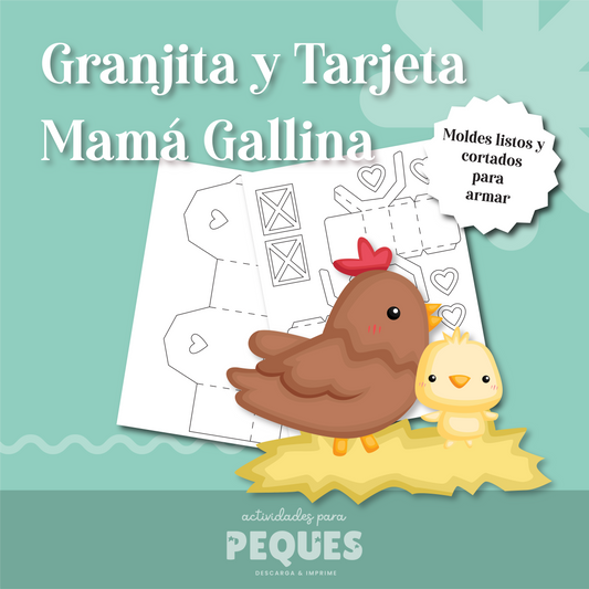 Granja de Papel + Tarjeta de Mamá Gallina. Set listo para armar. Envíos dentro de Costa Rica.