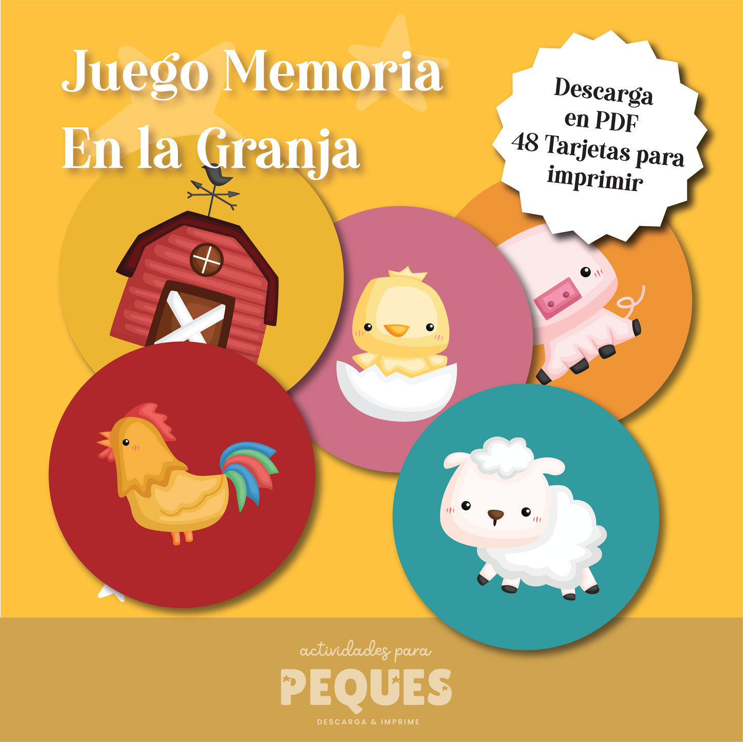 🧠🐮 Juego de Memoria de Granja para Niños – ¡Descarga, Imprime y Diviértete!