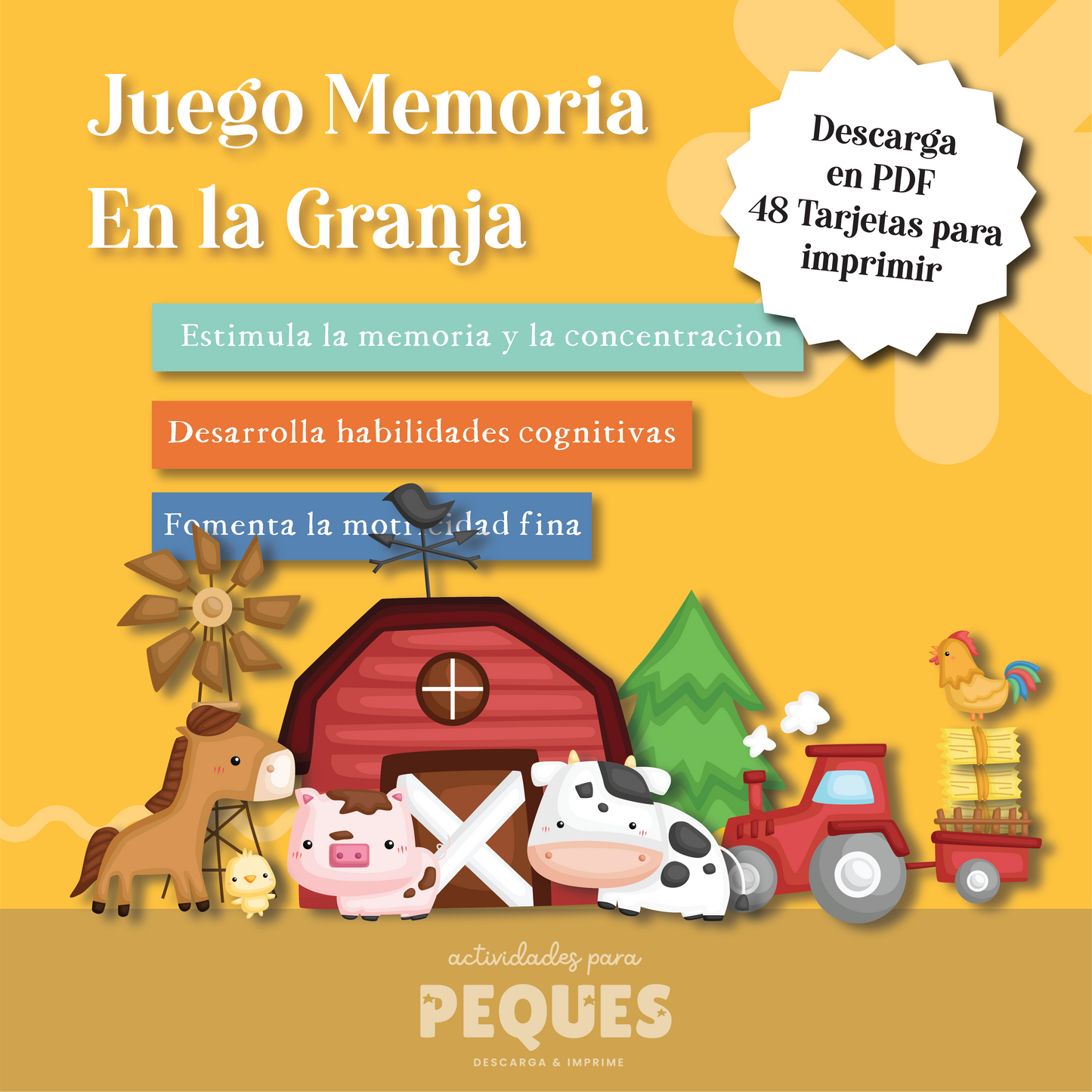 🧠🐮 Juego de Memoria de Granja para Niños – ¡Descarga, Imprime y Diviértete!